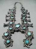 To Die For! Vintage Native American Navajo Turquoise Sterling Silver Squash Blossom Necklace-Nativo Arts
