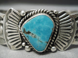 Detailed Flank Native American Navajo Pilot Mountain Turquoise Sterling Silver Bracelet-Nativo Arts