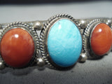 Colorful Native American Navajo Kingman Turquoise Coral Gaspeite Sterling Silver Bracelet-Nativo Arts