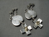 One Of The Most Detailed Vintage Native American Navajo Heart Cross Sterling Silver Earrings-Nativo Arts