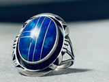 Mel Yazzie Vintage Native American Navajo Azurite Sterling Silver Ring-Nativo Arts