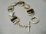 Intricate Vintage Native American Navajo Sterling Silver Pueblo Tigers Eye Link Bracelet-Nativo Arts