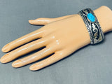 Authentic Thomas Singer Vintage Native American Navajo Turquoise Geo Sterling Silver Bracelet-Nativo Arts
