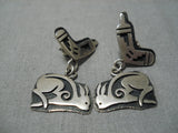 Impressive Vintage Hopi Native American Sterling Silver Earrings-Nativo Arts