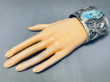 Spectacular Native American Navajo Blue Diamond Turquoise Sterling Silver Bracelet Signed-Nativo Arts