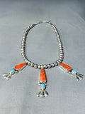 Jenn Signed Vintage Native American Navajo Turquoise Shell Sterling Silver Necklace-Nativo Arts