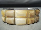 One Of The Best Vintage Native American Navajo Pearl Inlay Sterling Silver Bracelet-Nativo Arts