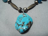 Fantastic Vintage Native American Navajo Morenci Turquoise Sterling Silver Necklace Old-Nativo Arts