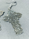 Detailed Native American Navajo Sterling Silver Cross Earrings-Nativo Arts