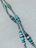 One Of The Most Unique Native American Navajo Turquoise Sterling Silver Long Necklace-Nativo Arts