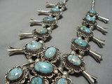 Rare Vintage Native American Navajo Mcginnis Turquoise Sterling Silver Squash Blossom Necklace-Nativo Arts