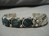 Opulent Vintage Native American Navajo Red Mountain Turquoise Sterling Silver Bracelet Old-Nativo Arts