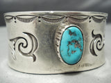 Heavy Thick Vintage Native American Navajo Turquoise Geometirc Sterling Silver Bracelet-Nativo Arts