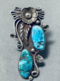 Striking Vintage Native American Navajo Morenci Turquoise Sterling Silver Ring-Nativo Arts
