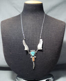 Marie Thompson Rare Vintage Native American Navajo Turquoise Coral Sterling Silver Necklace-Nativo Arts