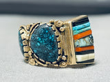 Lander Blue Turquoise Vintage 14k Gold Richard Tsosie Inlay Ring-Nativo Arts