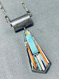 Focused Precise Artist Detail Vintage Native American Navajo Turquoise Sterling Silver Necklace-Nativo Arts