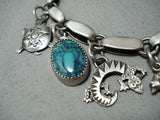 Native American Rare Vintage Carlos Eagle Turquoise Sterling Silver Charm Bracelet-Nativo Arts
