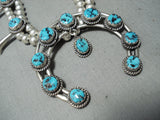 Awesome Vintage Native American Navajo Sleeping Beauty Turquoise Sterling Silver Squash Necklace-Nativo Arts