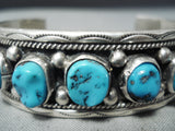 Striking Vintage Native American Navajo Old Kingman Turquoise Sterling Silver Bracelet-Nativo Arts