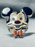 Whimsical Native American Zuni Coral Sterling Silver Mickey Mouse Ring-Nativo Arts