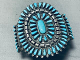 Impressive Vintage Native American Zuni Blue Gem Turquoise Cluster Sterling Silver Huge Bracelet-Nativo Arts
