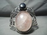 Colossal Vintage Native American Navajo Rose Quartz Lapis Bug Sterling Silver Bracelet-Nativo Arts