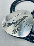 Impressive Native American Navajo Sterling Silver Roadrunner Bolo-Nativo Arts