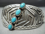 Incredible Technique!! Vintage Native American Navajo Slanted Turquoise Sterling Silver Bracelet-Nativo Arts