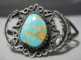 Stunning Vintage Native American Navajo #8 Turquoise Sterling Silver Leaf Bracelet Old-Nativo Arts