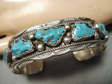Rare Triangle Nuggets Vintage Native American Navajo Turquoise Sterling Silver Bracelet Old-Nativo Arts