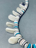 Native American One Of The Most Unique Santo Domingo Turquoise Shell Sterling Silver Necklace-Nativo Arts