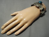 Unique Distinctive!! Vintage Native American Navajo Kokpelli Turquoise Sterling Silver Bracelet-Nativo Arts