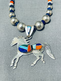 Quality Hand Tooled Vintage Native American Navajo Turquoise Sterling Silver Horse Necklace-Nativo Arts