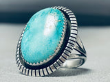 Vivid Ice Blue Vintage Native American Navajo Turquoise Sterling Silver Ring-Nativo Arts