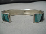 Trapezoidal Inlay Vintage Native American Navajo Turquoise Sterling Silver Bracelet-Nativo Arts