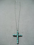 Wonderful Vintage Native American Navajo Turquoise Sterling Silver Cross Necklace Old-Nativo Arts
