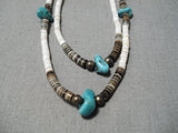 Marvelous Vintage Native American Navajo Turquoise Nugget Brown White Heishi Necklace Old-Nativo Arts