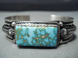 Albert Jake Vintage Native American Navajo Kingman High Grade Turquoise Sterling Silver Bracelet-Nativo Arts