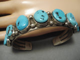 Thick And Heavy!! Vintage Native American Navajo Turquoise Sterling Silver Bracelet Old-Nativo Arts