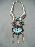 Important Vintage Native American Navajo Ernest Benally Turquoise Sterling Silver Necklace-Nativo Arts
