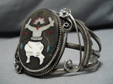 Dancing Kachina Vintage Native American Navajo Sterling Silver Royston Turquoise Bracelet Old-Nativo Arts