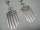 Dynamic Vintage Native American Zuni Turquoise Sterling Silver Dangle Earrings Old-Nativo Arts
