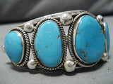 Superlative Vintage Native American Navajo Blue Gem Turquoise Sterling Silver Bracelet Cuff Old-Nativo Arts