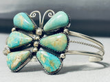 Green Turquoise Butterfly Vintage Native American Navajo Sterling Silver Bracelet-Nativo Arts