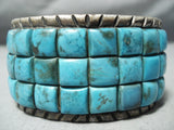 One Of The Best Vintage Native American Navajo Squared Turquoise Inlay Sterling Silver Bracelet-Nativo Arts