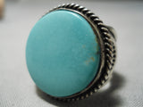 Huge Heavy Detailed Vintage Native American Navajo Men's Turquoise Sterling Silver Ring-Nativo Arts