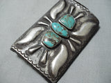 Magnificent Vintage Native American Navajo Green Turquoise Sterling Silver Leather Bowguard-Nativo Arts
