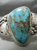 Superior Vintage Native American Navajo Old Persin Turquoise Sterling Silver Bracelet Old-Nativo Arts