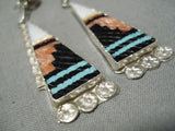 Important Zuni Native American Turquoise Inlay Sterling Silver Earrings-Nativo Arts